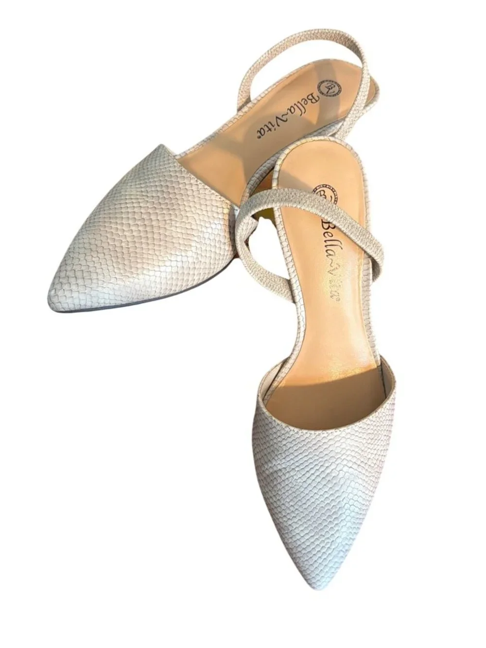 Bella Vita Sarah II Slingback Shoes Faux Natural Snake Kitten Heel Size 7.5M